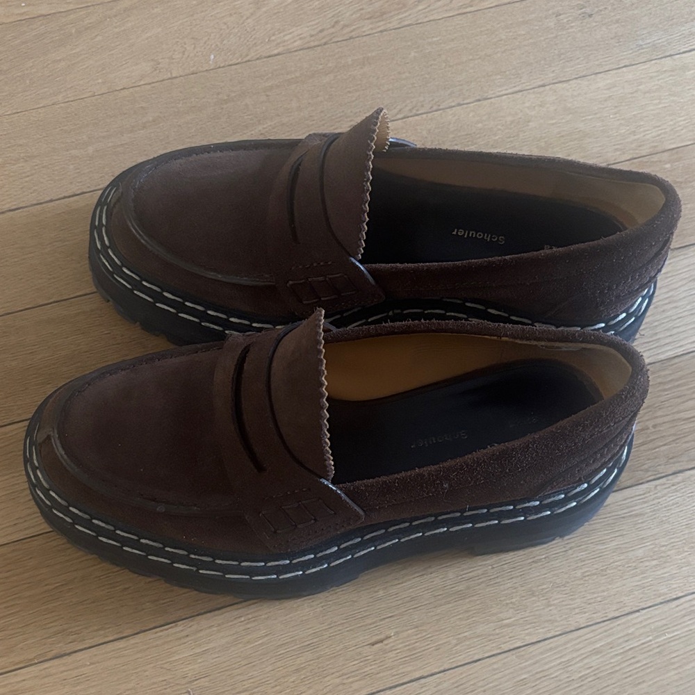 Proenza Schouler Dark Brown Loafers with White Stitching